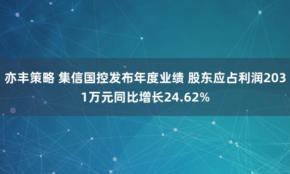 亦丰策略 集信国控发布年度业绩 股东应占利润2031万元同比增长24.62%